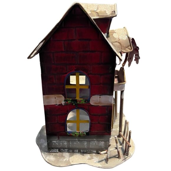 Metal Christmas House Lantern Santa Snowman Holiday Village Tealught Holder GUC - Picture 4 of 16